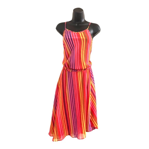 Nine West pink multicolor striped asymmetric belted flowy dress size 4 new‎ - Picture 6 of 15